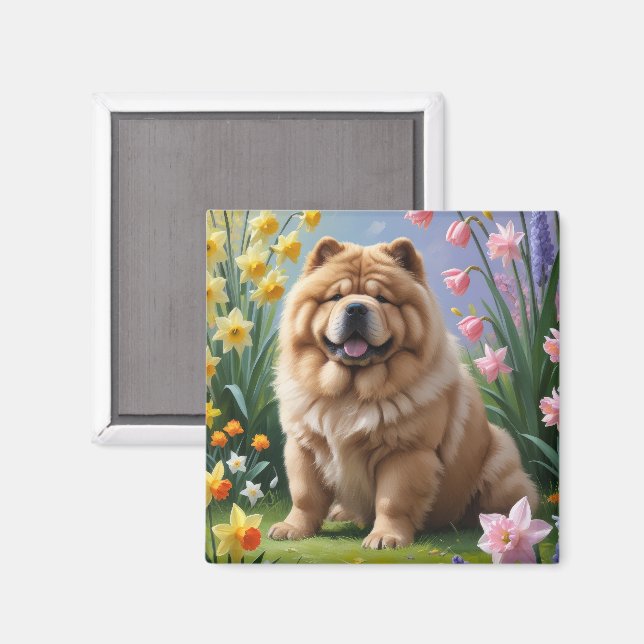 Chow Chow Hund Vårblommor Målning  Magnet (Front/Back)