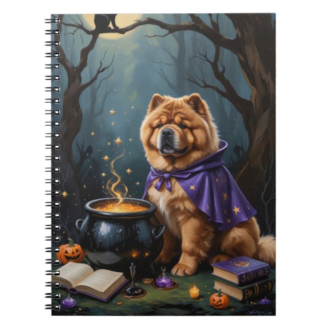 Chow Chow Hund Whimsical Halloween-målning Anteckningsbok (Framsidan)