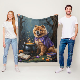 Chow Chow Hund Whimsical Halloween-målning Fleecefilt