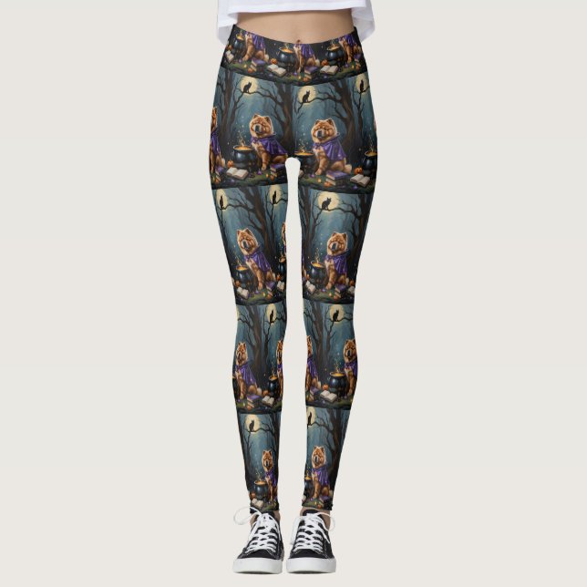 Chow Chow Hund Whimsical Halloween-målning Leggings (Framsida)