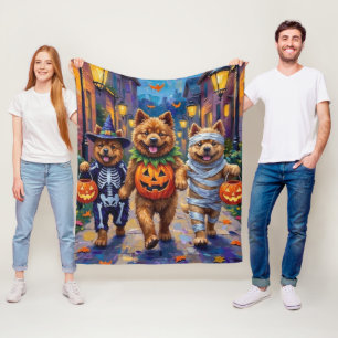 Chow Chow Hundar Busar på Halloweenkostym Fleecefilt