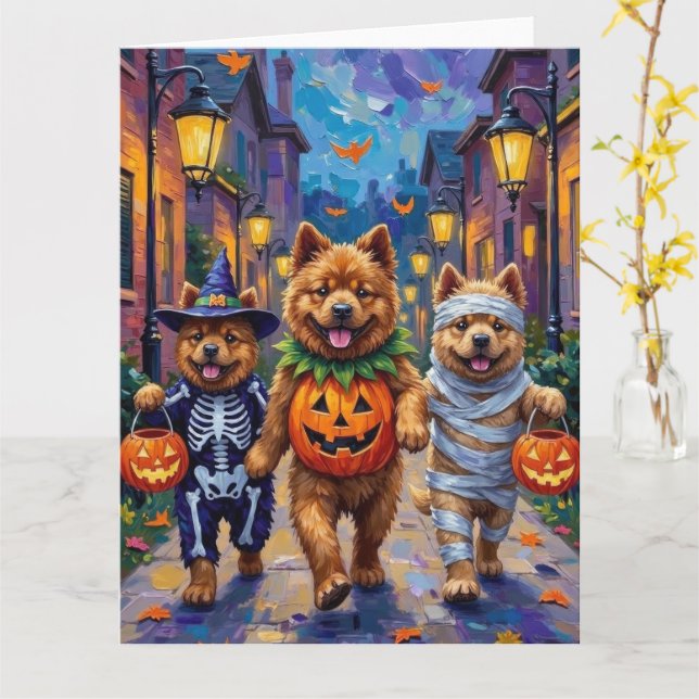 Chow Chow Hundar Busar på Halloweenkostym Kort (Gul blomma)