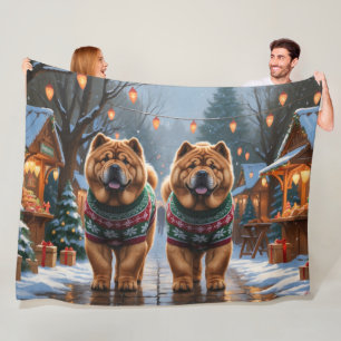 Chow Chow Hundar Jul Snö Holiday Fleecefilt