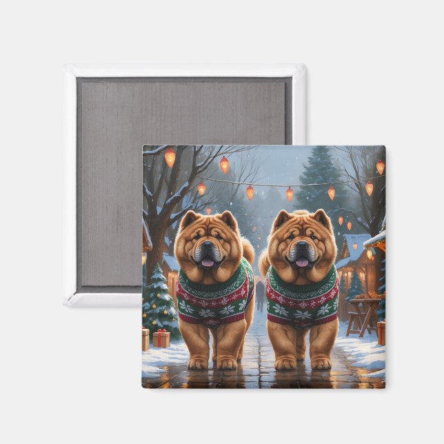 Chow Chow Hundar Jul Snö Holiday  Magnet (Front/Back)