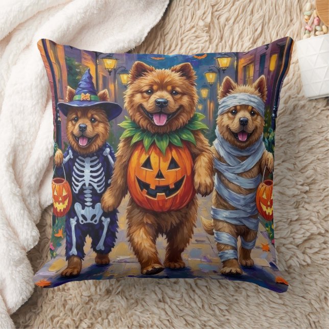 Chow Chow Hundar Trick-or-Treating Halloween Costu Kudde (Filt)
