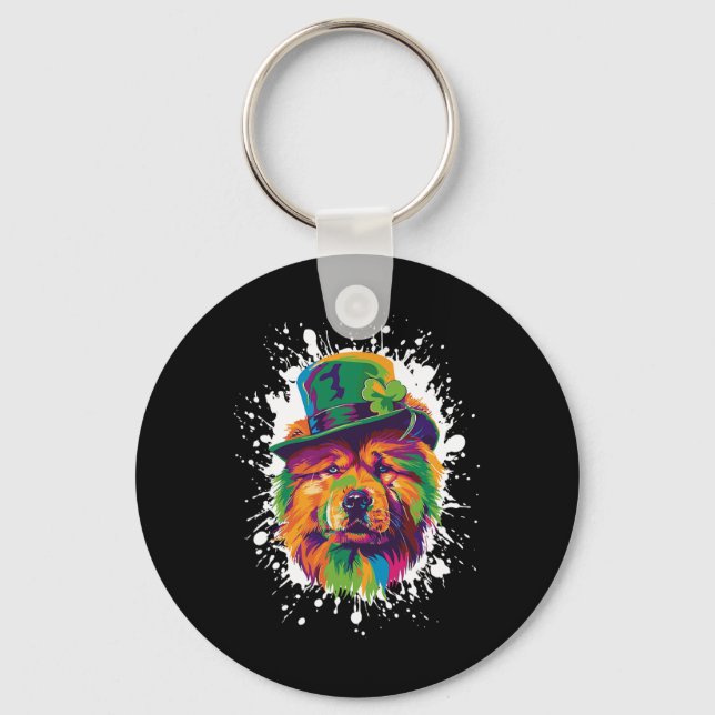 Chow Chow Hundhuvud Irländsk Rolig St Patricks Day Nyckelring (Framsida)