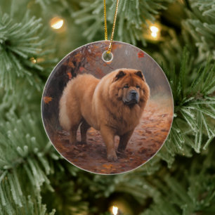 Chow Chow i Höst löv Fall Inspire Julgransprydnad Keramik
