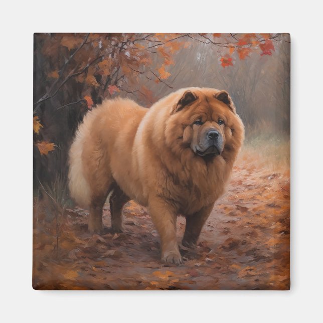 Chow Chow i Höst löv Fall Inspire Magnet (Framsidan)