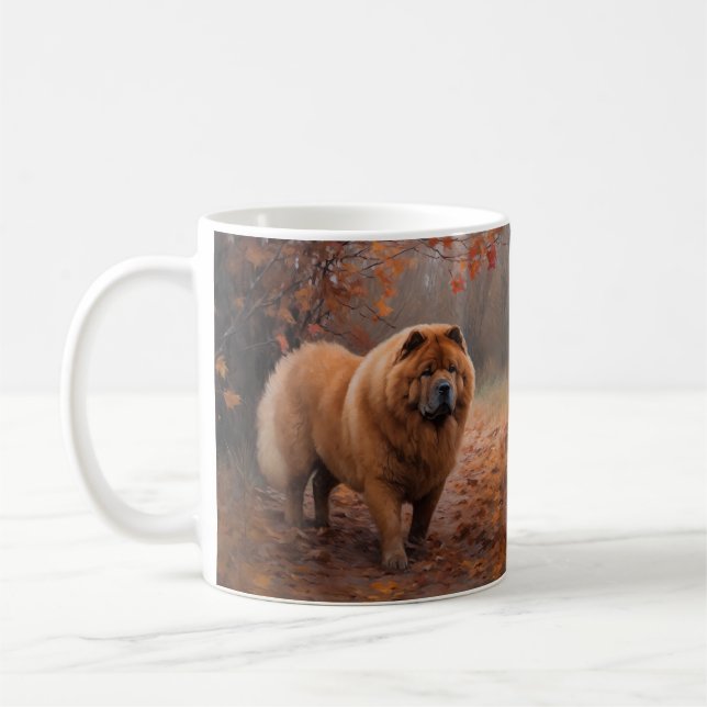 Chow Chow i höstlöv Fall Inspire  Kaffemugg (Vänster)