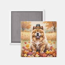 Chow Chow i höstlöv tackgivande konst Magnet