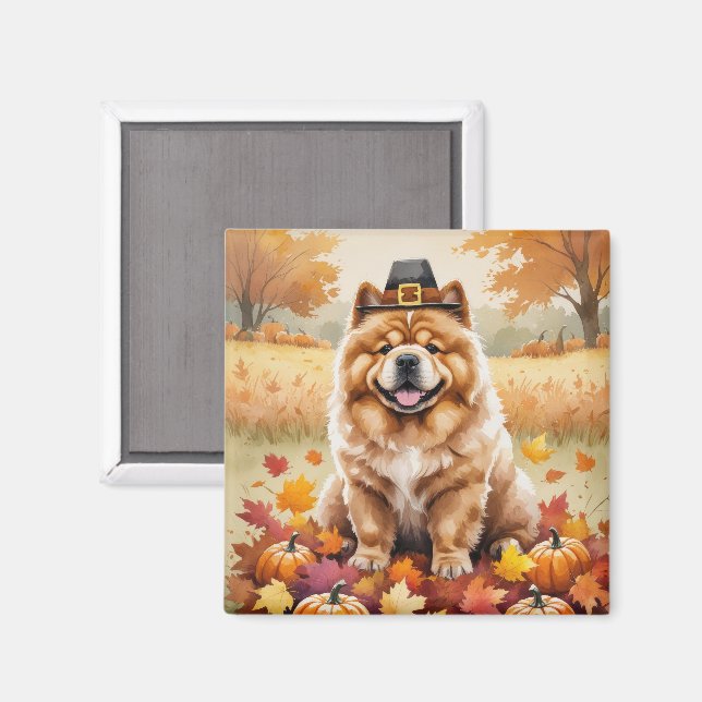 Chow Chow i höstlöv tackgivande konst Magnet (Front/Back)