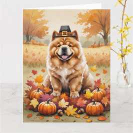 Chow Chow i höstlöv Thanksgiving konst Kort