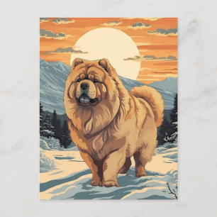 Chow Chow i snöbergen under solnedgången Vykort