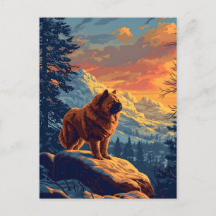 Chow Chow i snöbergen under solnedgången Vykort