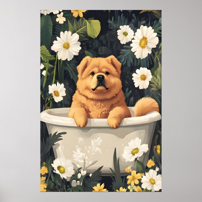 Chow Chow In Bathtub Poster, Funny Dog Poster (Framsidan)