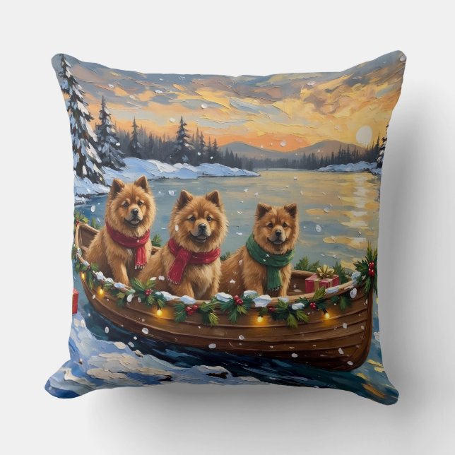 Chow Chow Jul Båt Högtid Kudde (Framsida)