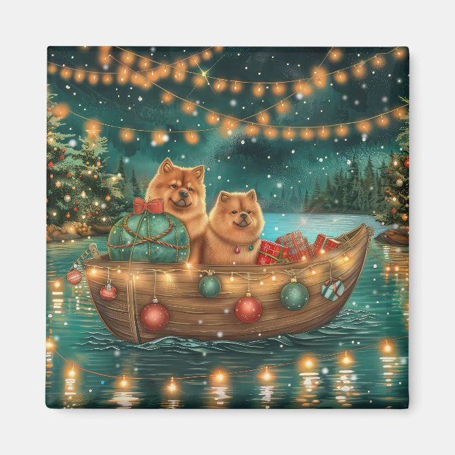 Chow Chow Jul Festlig resa Magnet (Framsidan)