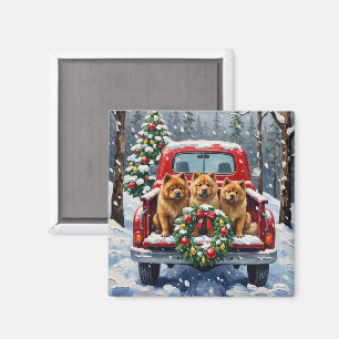 Chow Chow Jul Röd Lastbil Holiday Magnet