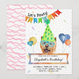 Chow Chow Låter Pawty Hund Födelsedagsfest Inbjuda Inbjudningar