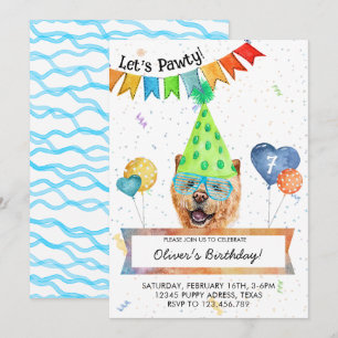 Chow Chow Låter Pawty Hund Födelsedagsfest Inbjudningar
