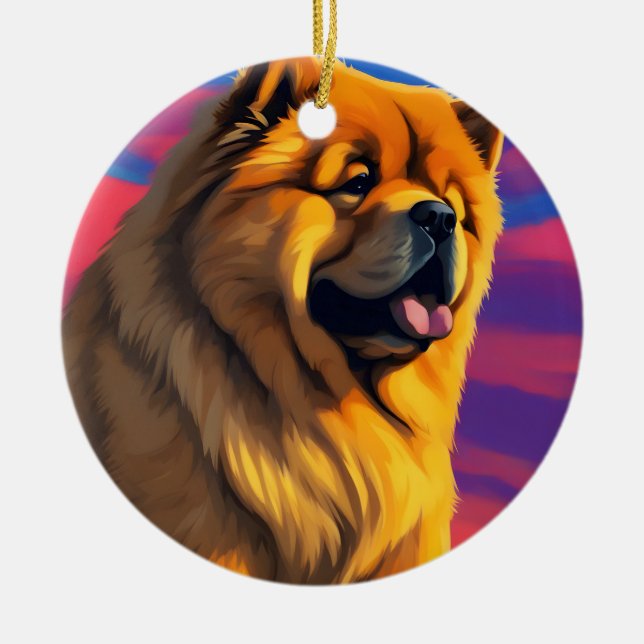 Chow Chow-målning Julgransprydnad Keramik (Framsidan)