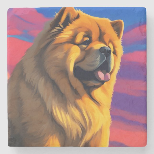Chow Chow-målning Stenunderlägg (Framsidan)