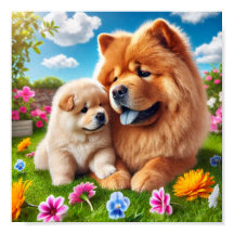 Chow Chow mamma och hennes valp