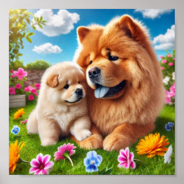 Chow Chow mamma och hennes valp Poster