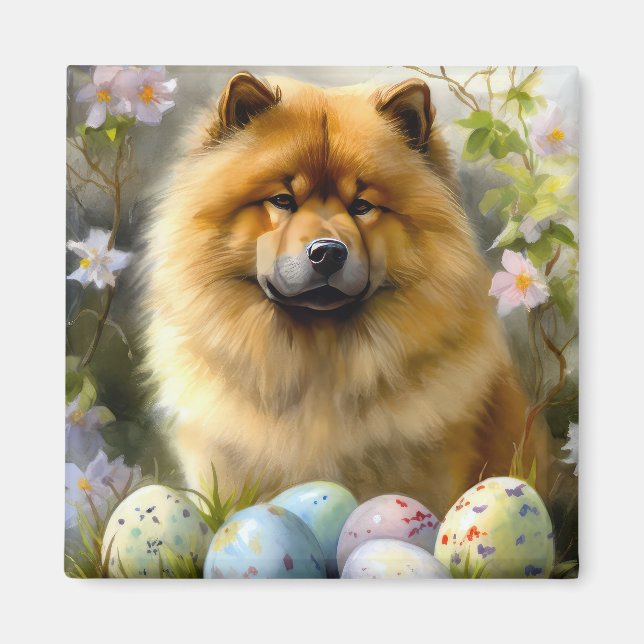 Chow Chow med Påskägg-Helgdag Magnet (Framsidan)