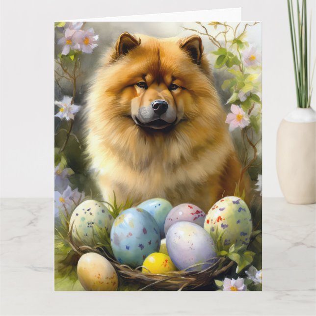 Chow Chow med påskägg Semester Kort (Framsida)