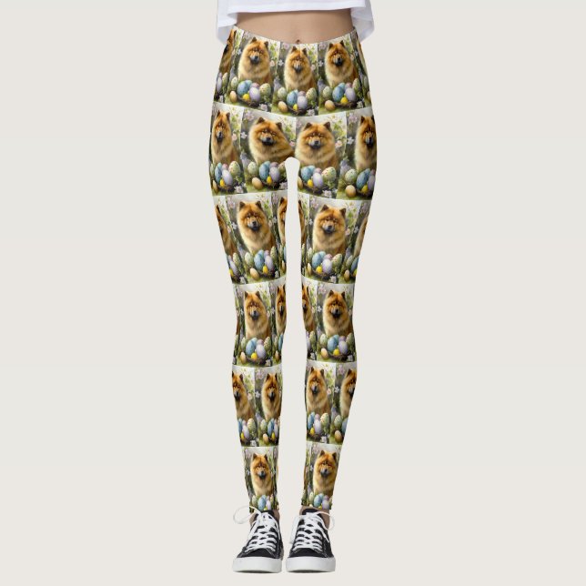 Chow Chow med påskägg Semester  Leggings (Framsida)