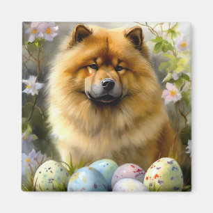Chow Chow med påskägg Semester Magnet