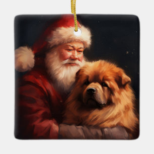 Chow Chow med tomte festlig jul  Julgransprydnad Keramik