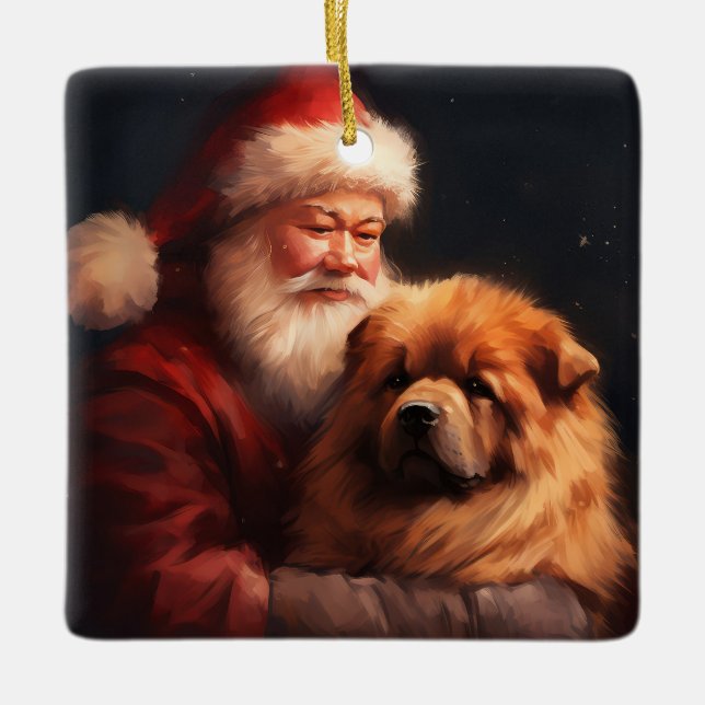 Chow Chow med tomte festlig jul  Julgransprydnad Keramik (Framsida)