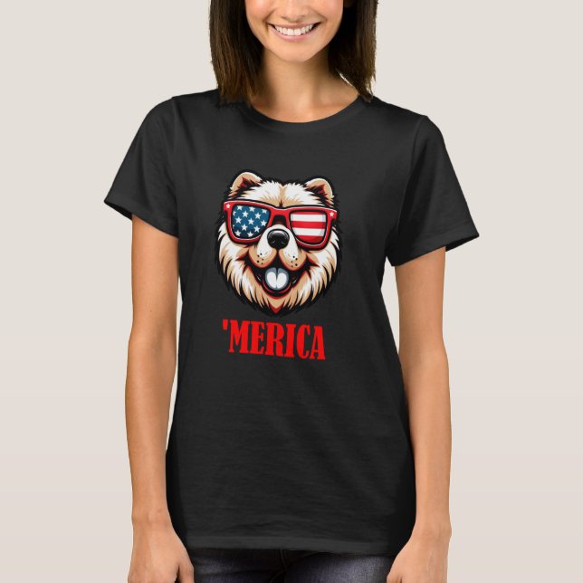 Chow Chow Merica 4:e juli US Flagga T Shirt (Framsida)