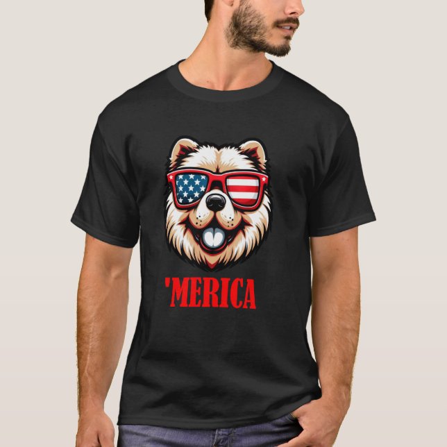 Chow Chow Merica 4:e juli US Flagga T Shirt (Framsida)