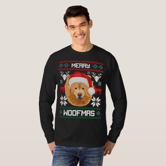 Chow Chow Merry Woofmas jul T Shirt (Hel framsida)