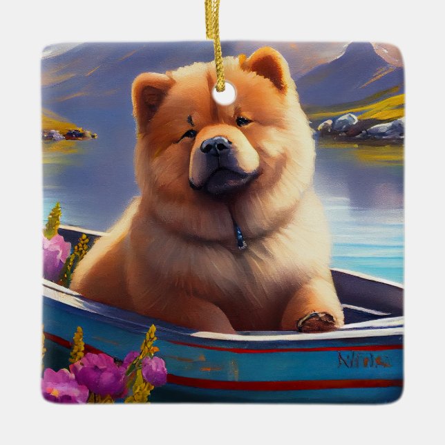 Chow Chow on a Paddle: A Scenia Äventyr Julgransprydnad Keramik (Framsida)