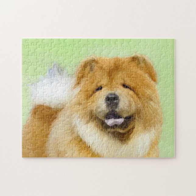 Chow Chow Painting - Cute Original Hund Art Pussel (Horisontell)