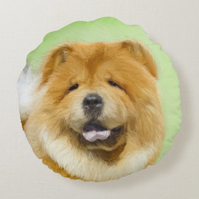 Chow Chow Painting - Cute Original Hund Art Rund Kudde (Baksidan)
