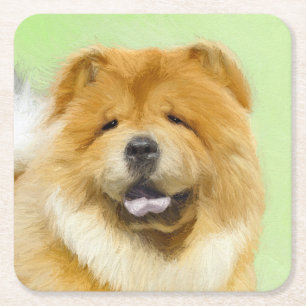 Chow Chow Painting - Cute Original Hund Art Underlägg Papper Kvadrat