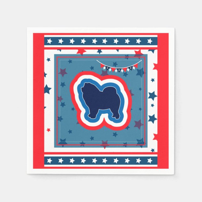 Chow Chow Patriotic Red White och Blue 4 juli Pappersservett (Framsidan)