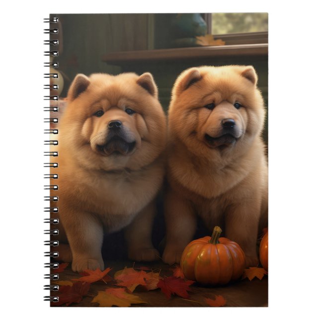 Chow Chow Puppy Autumn Delight Pumpkin Anteckningsbok (Framsidan)