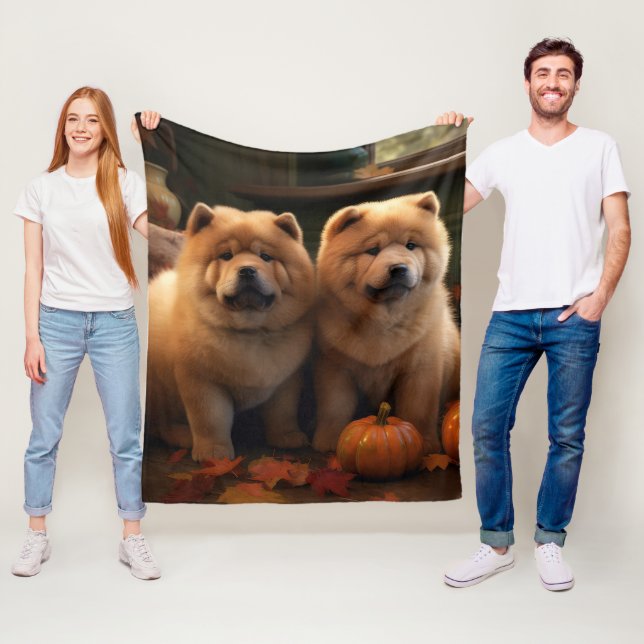Chow Chow Puppy Autumn Delight Pumpkin Fleecefilt (På plats)