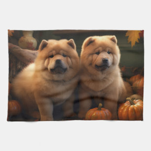 Chow Chow Puppy Autumn Delight Pumpkin Kökshandduk