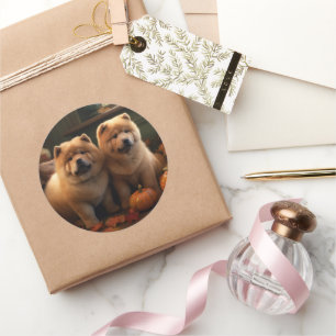 Chow Chow Puppy Autumn Delight Pumpkin Runt Klistermärke