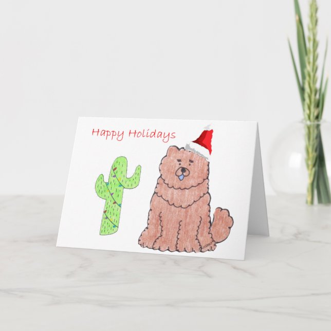 Chow Chow Red Cactus jul Helgkort (Framsida)