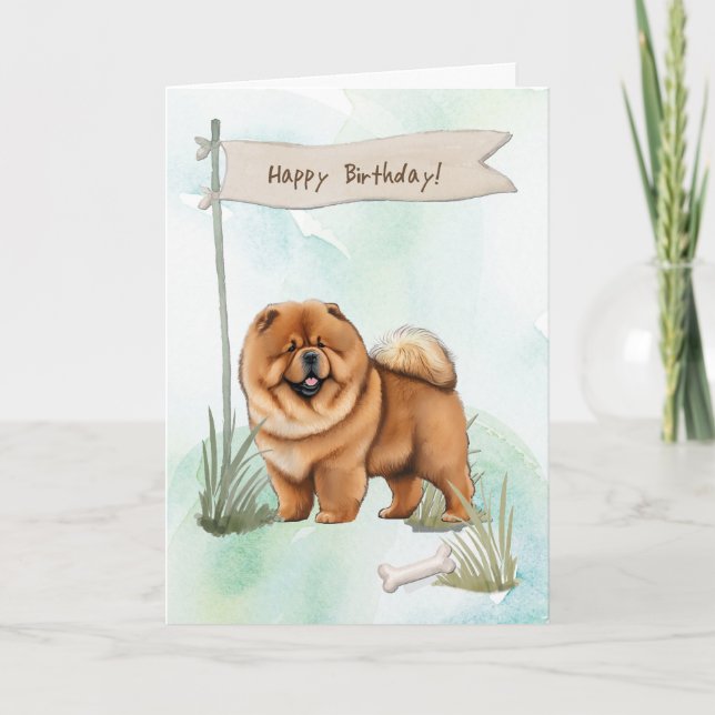 Chow Chow Ringer Hund utomhus under födelsedagssky Kort (Framsida)