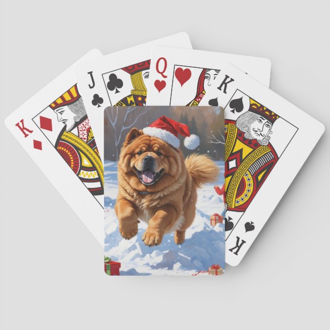 Chow Chow Runin i Snö med julklapp Casinokort (Baksidan)