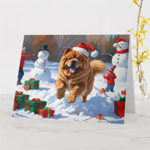 Chow Chow Runin i Snö med julklapp Kort